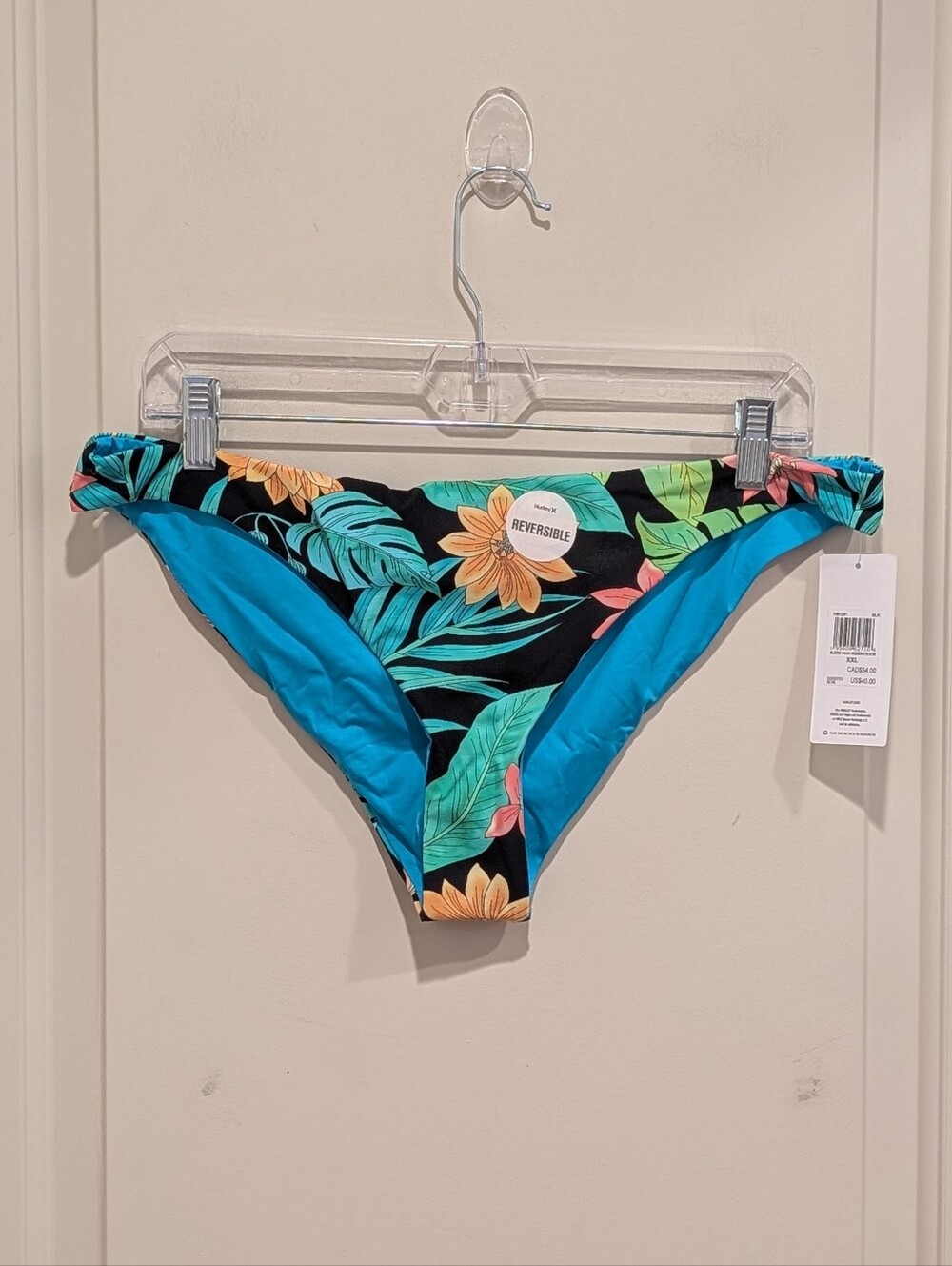 Hurley Reversible Floral Bikini Bottom - Black & Teal XXL